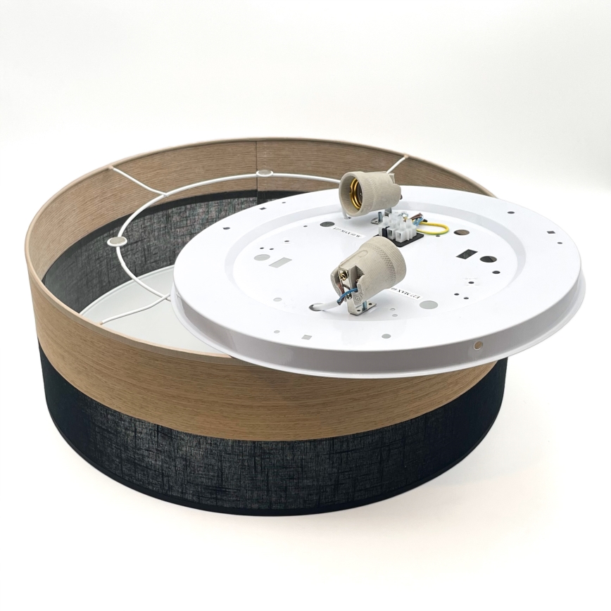 Loftlampe SIRJA WOOD 2xE27/15W/230V diameter 45 cm sort/eg