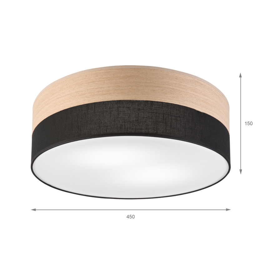Loftlampe SIRJA WOOD 2xE27/15W/230V diameter 45 cm sort/eg