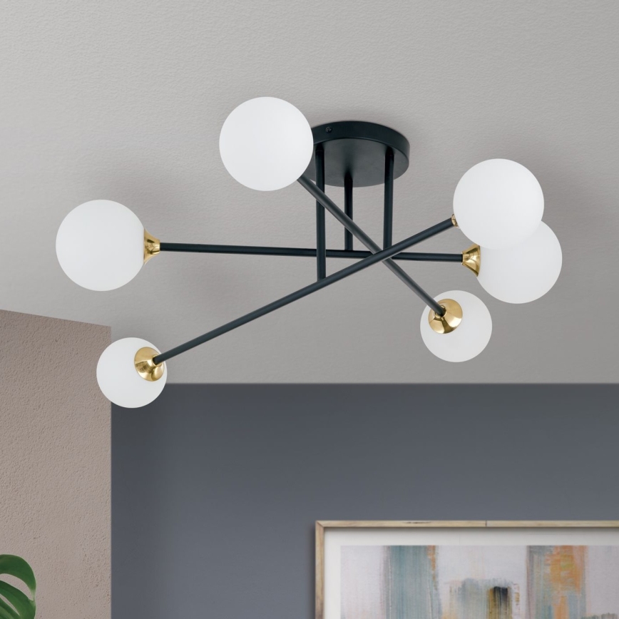 Loftlampe SNOWWHITE 6xG9/20W/230V diameter 84 cm sort/guldfarvet