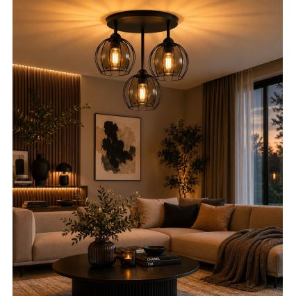 Loftlampe SOLO BLACK 3xE27/60W/230V diameter 30 cm