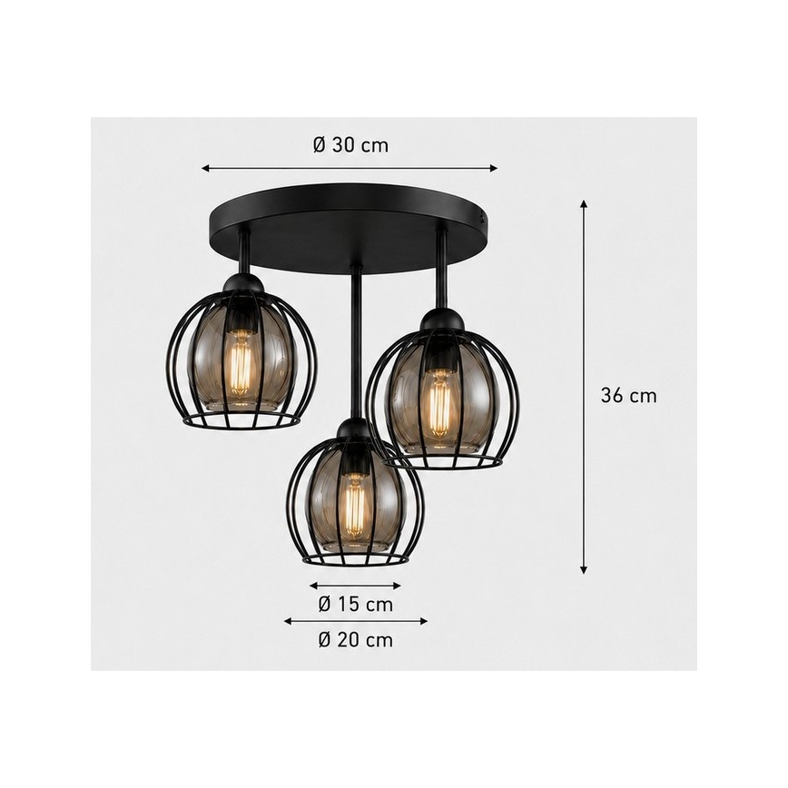Loftlampe SOLO BLACK 3xE27/60W/230V diameter 30 cm