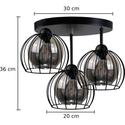 Loftlampe SOLO BLACK 3xE27/60W/230V diameter 30 cm