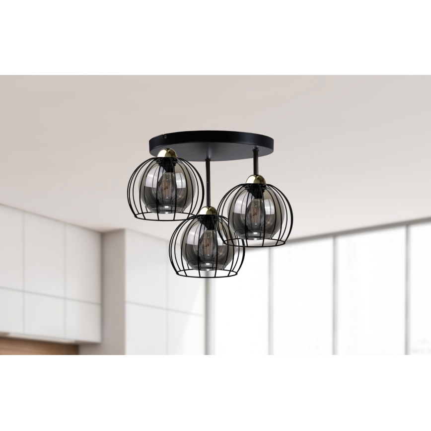 Loftlampe SOLO BLACK 3xE27/60W/230V diameter 30 cm sort/gylden