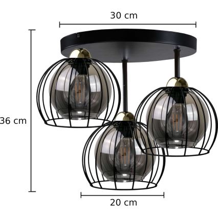 Loftlampe SOLO BLACK 3xE27/60W/230V diameter 30 cm sort/gylden