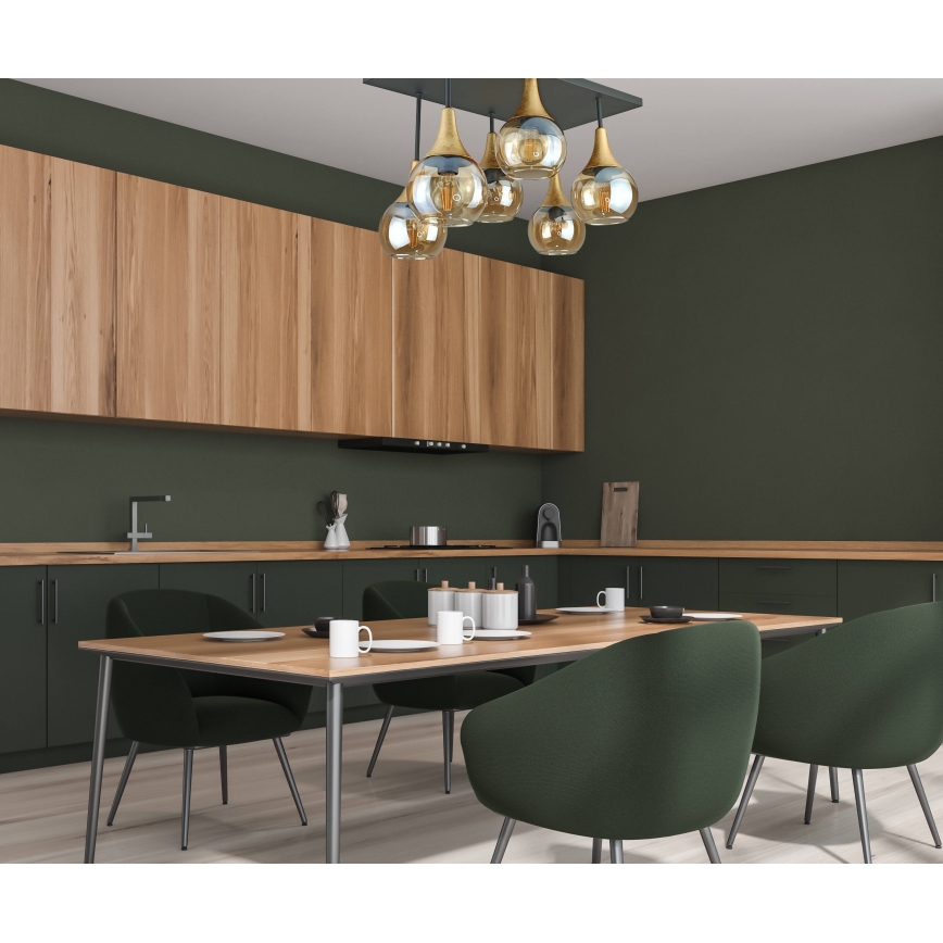 Loftlampe SOMA 6xE27/60W/230V sort/guldfarvet/røget beige