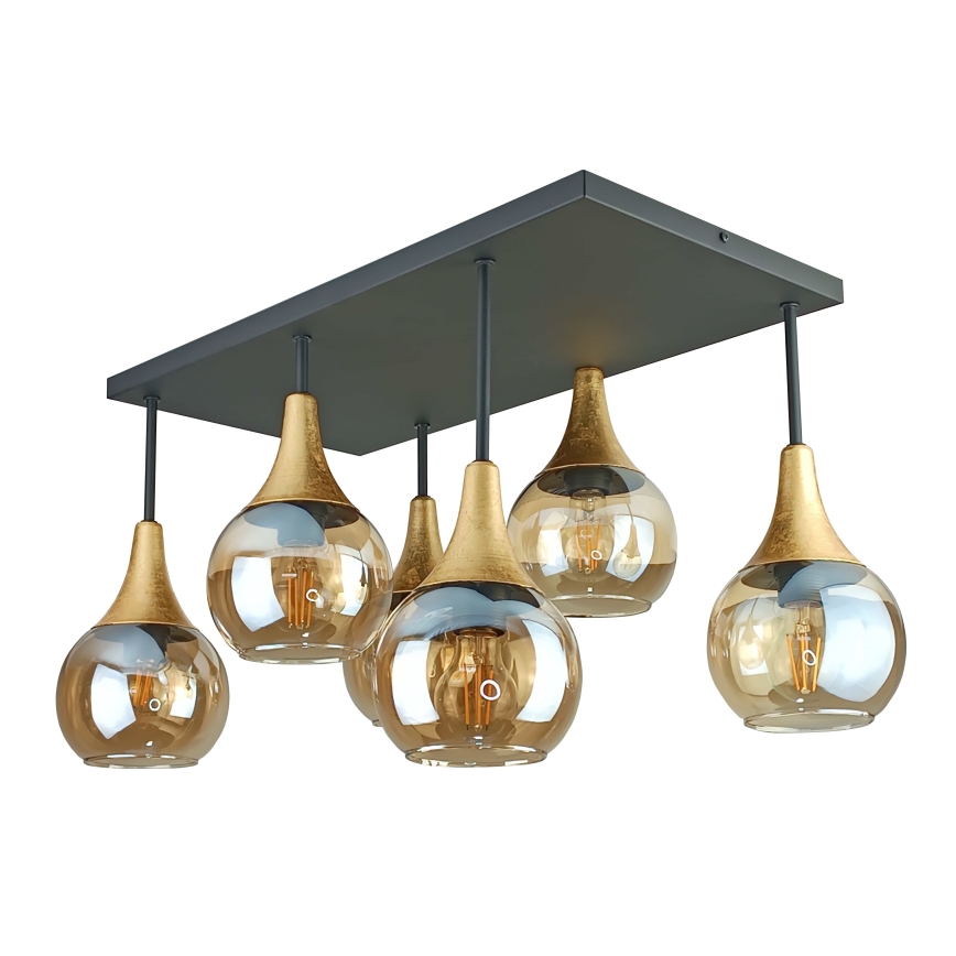 Loftlampe SOMA 6xE27/60W/230V sort/guldfarvet/røget beige