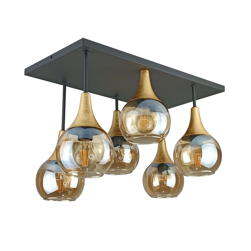 Loftlampe SOMA 6xE27/60W/230V sort/guldfarvet/røget beige