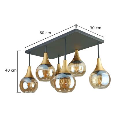 Loftlampe SOMA 6xE27/60W/230V sort/guldfarvet/røget beige