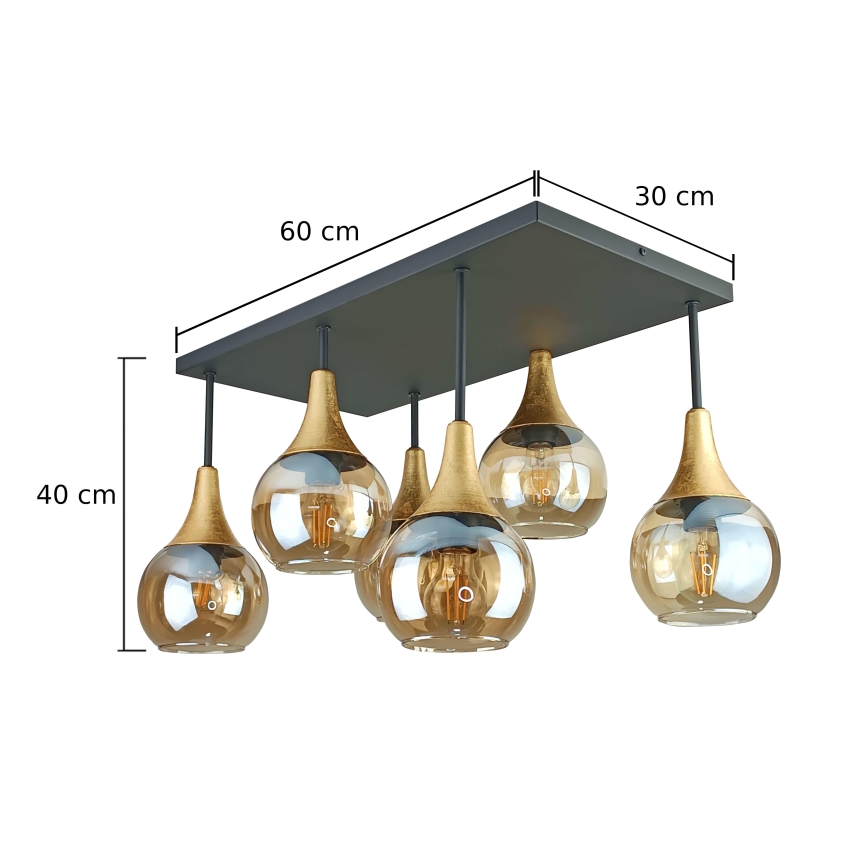 Loftlampe SOMA 6xE27/60W/230V sort/guldfarvet/røget beige
