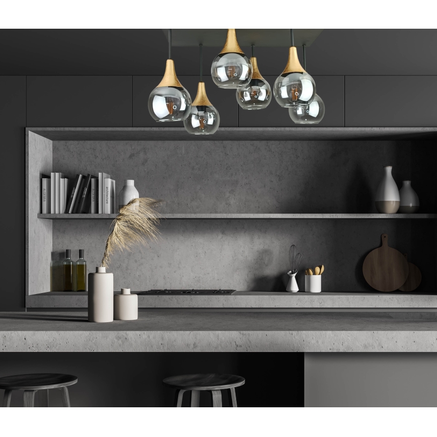 Loftlampe SOMA 6xE27/60W/230V sort/guldfarvet/røget sort
