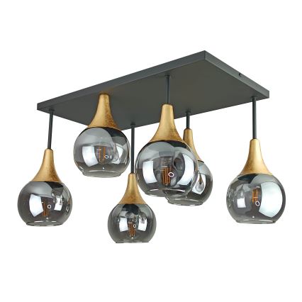 Loftlampe SOMA 6xE27/60W/230V sort/guldfarvet/røget sort