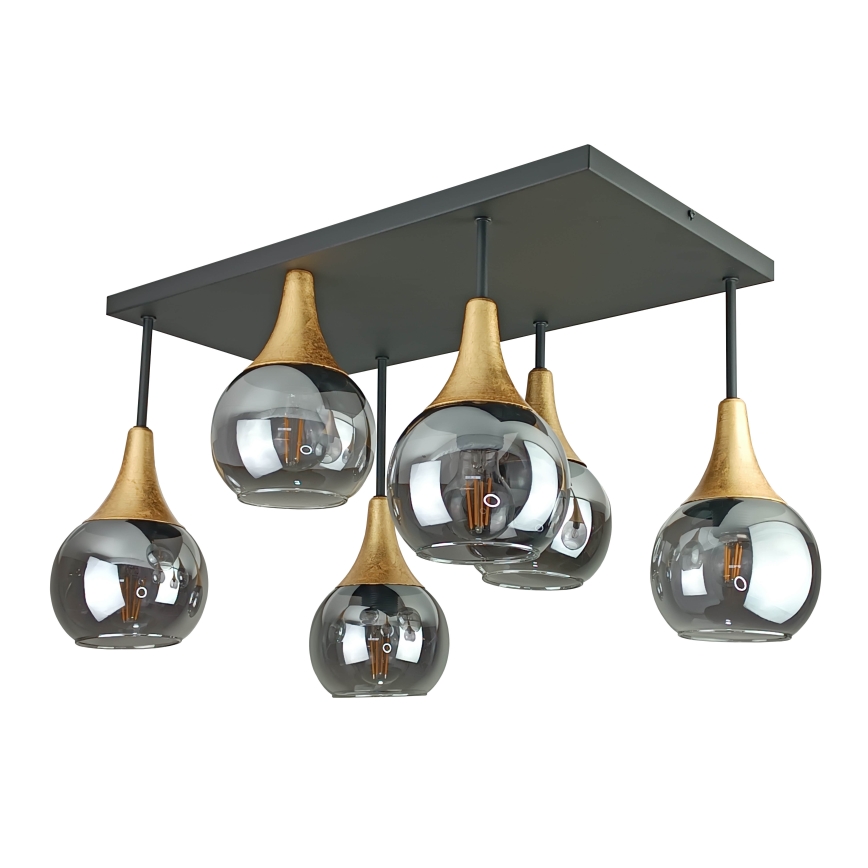 Loftlampe SOMA 6xE27/60W/230V sort/guldfarvet/røget sort