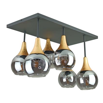 Loftlampe SOMA 6xE27/60W/230V sort/guldfarvet/røget sort