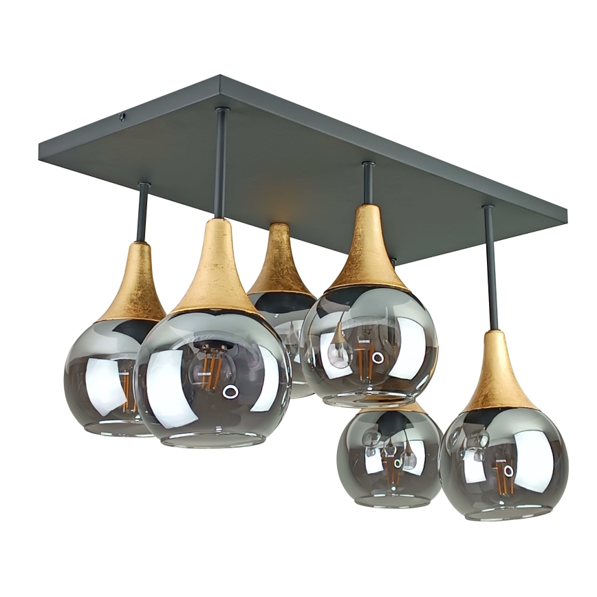 Loftlampe SOMA 6xE27/60W/230V sort/guldfarvet/røget sort