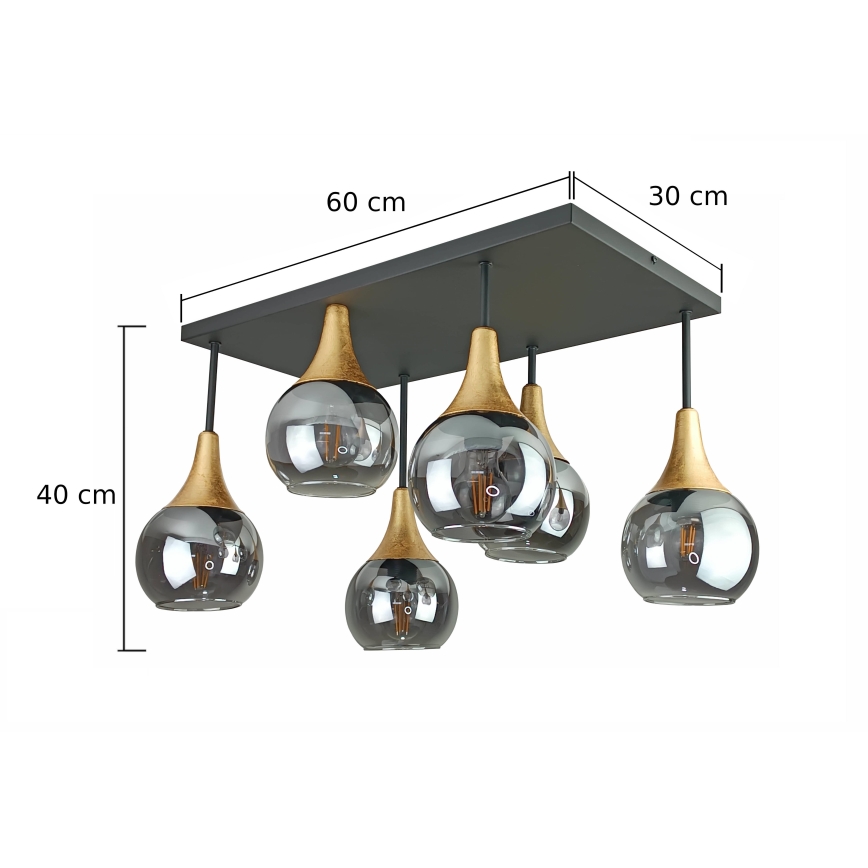 Loftlampe SOMA 6xE27/60W/230V sort/guldfarvet/røget sort