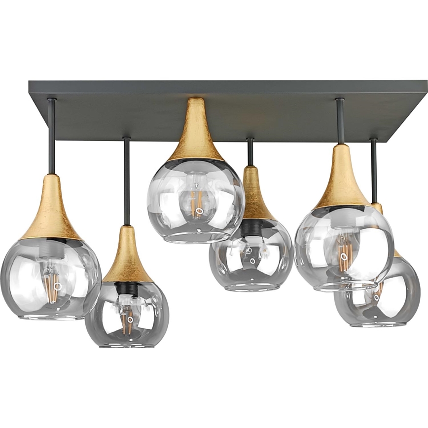 Loftlampe SOMA 6xE27/60W/230V sort/guldfarvet/transparent