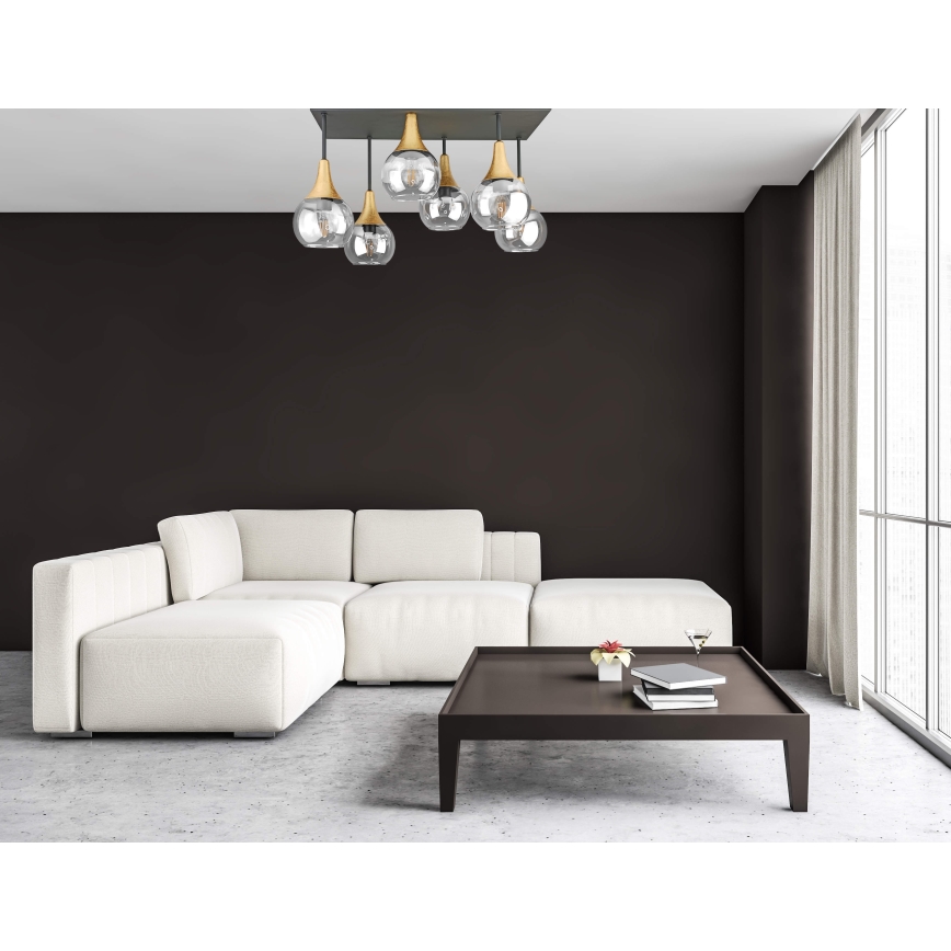 Loftlampe SOMA 6xE27/60W/230V sort/guldfarvet/transparent