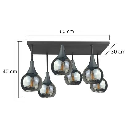 Loftlampe SOMA 6xE27/60W/230V sort/røget sort