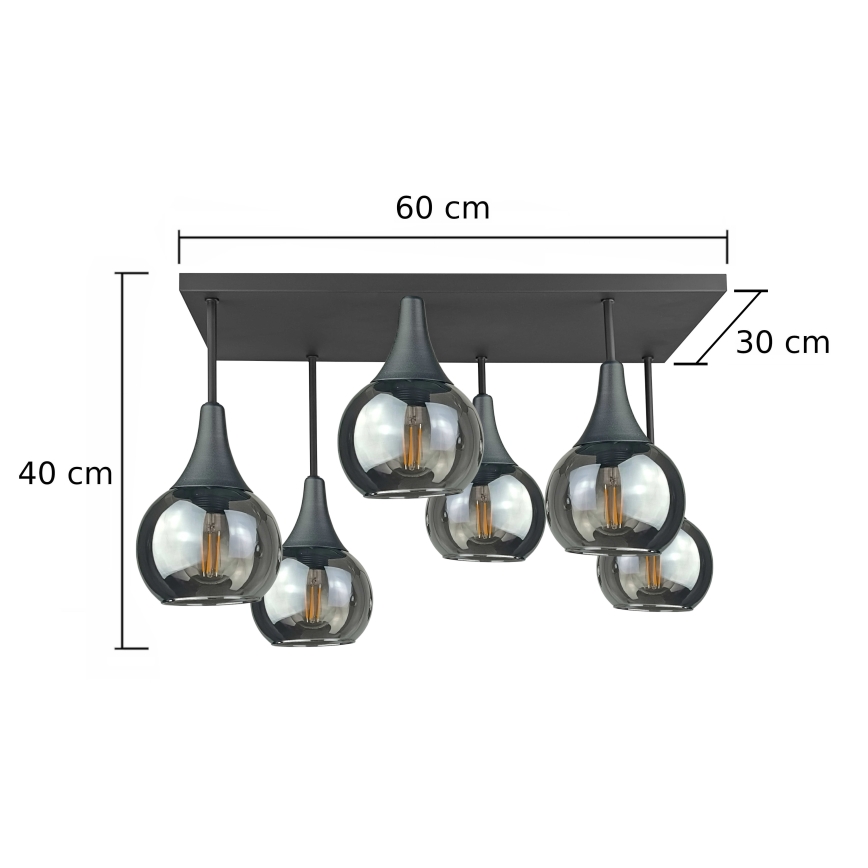 Loftlampe SOMA 6xE27/60W/230V sort/røget sort