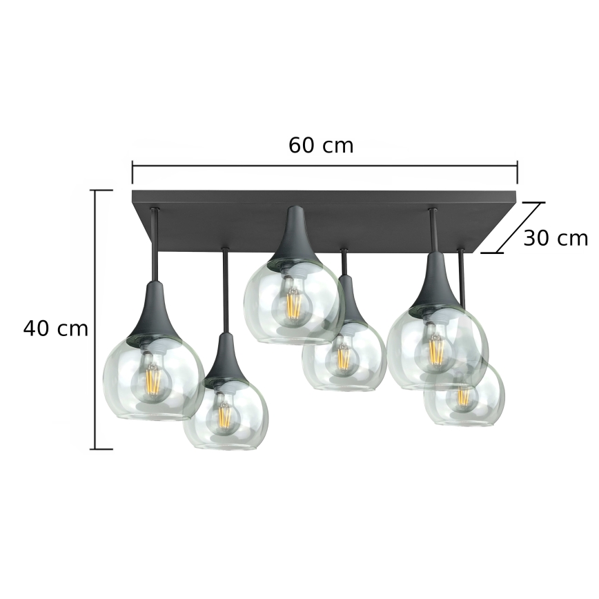 Loftlampe SOMA 6xE27/60W/230V sort/transparent