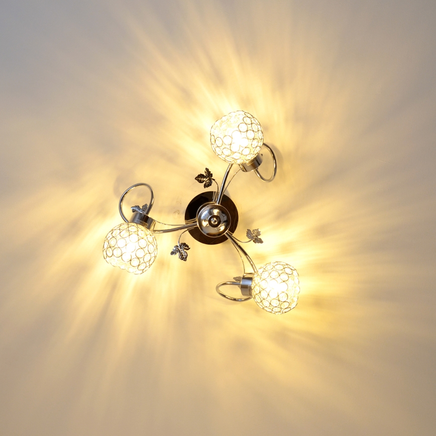 Loftlampe SOPHIA 3xE27/15W/230V skinnende krom/transparent