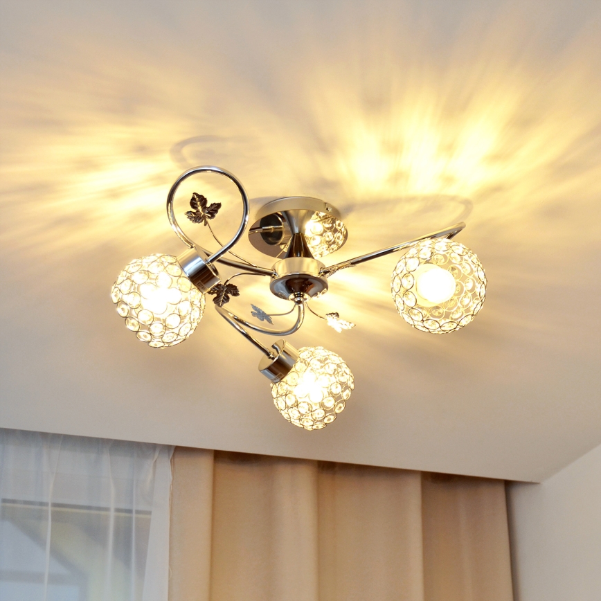 Loftlampe SOPHIA 3xE27/15W/230V skinnende krom/transparent