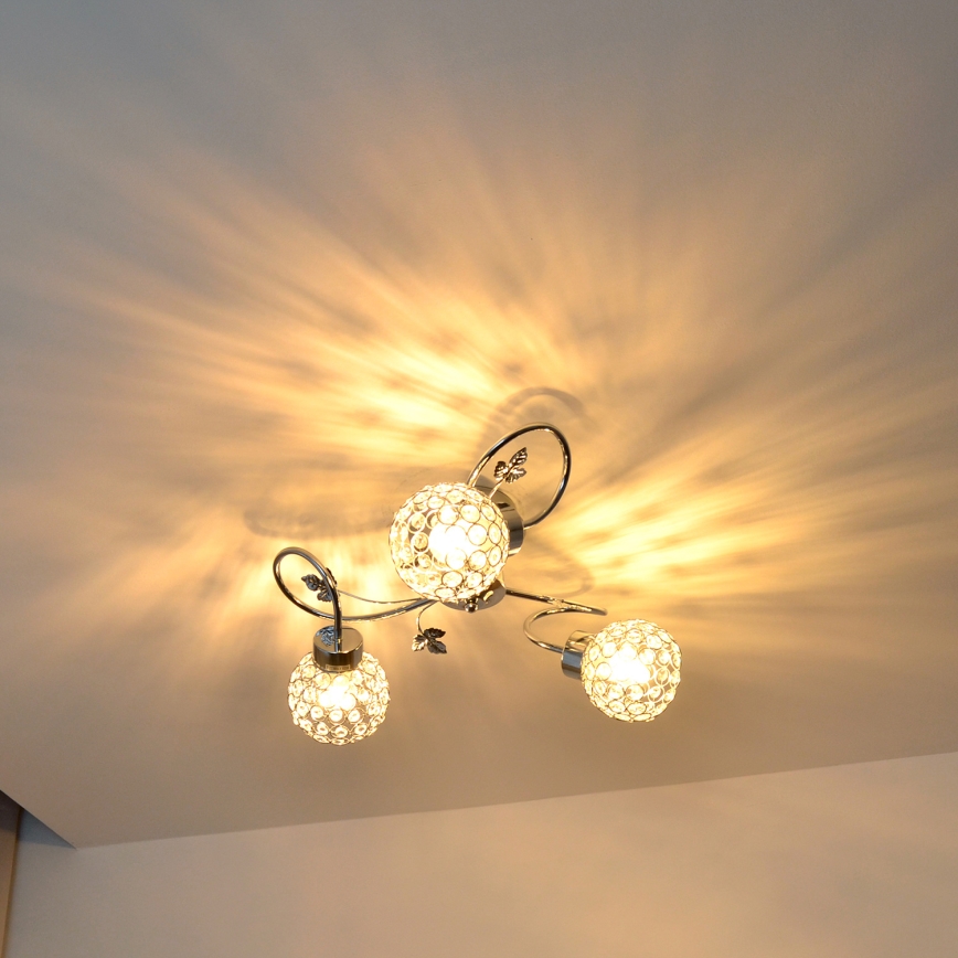 Loftlampe SOPHIA 3xE27/15W/230V skinnende krom/transparent