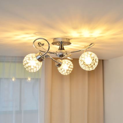 Loftlampe SOPHIA 3xE27/15W/230V skinnende krom/transparent