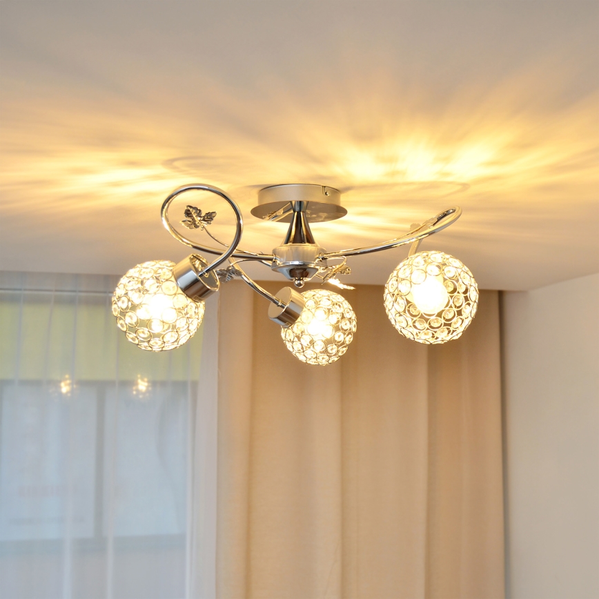 Loftlampe SOPHIA 3xE27/15W/230V skinnende krom/transparent