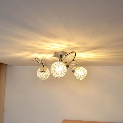 Loftlampe SOPHIA 3xE27/15W/230V skinnende krom/transparent