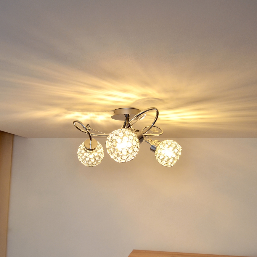Loftlampe SOPHIA 3xE27/15W/230V skinnende krom/transparent