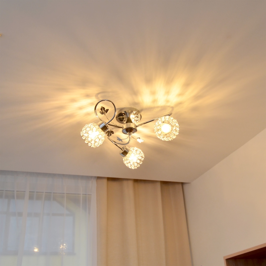 Loftlampe SOPHIA 3xE27/15W/230V skinnende krom/transparent