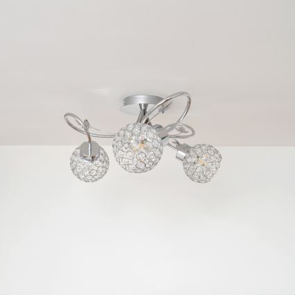Loftlampe SOPHIA 3xE27/15W/230V skinnende krom/transparent