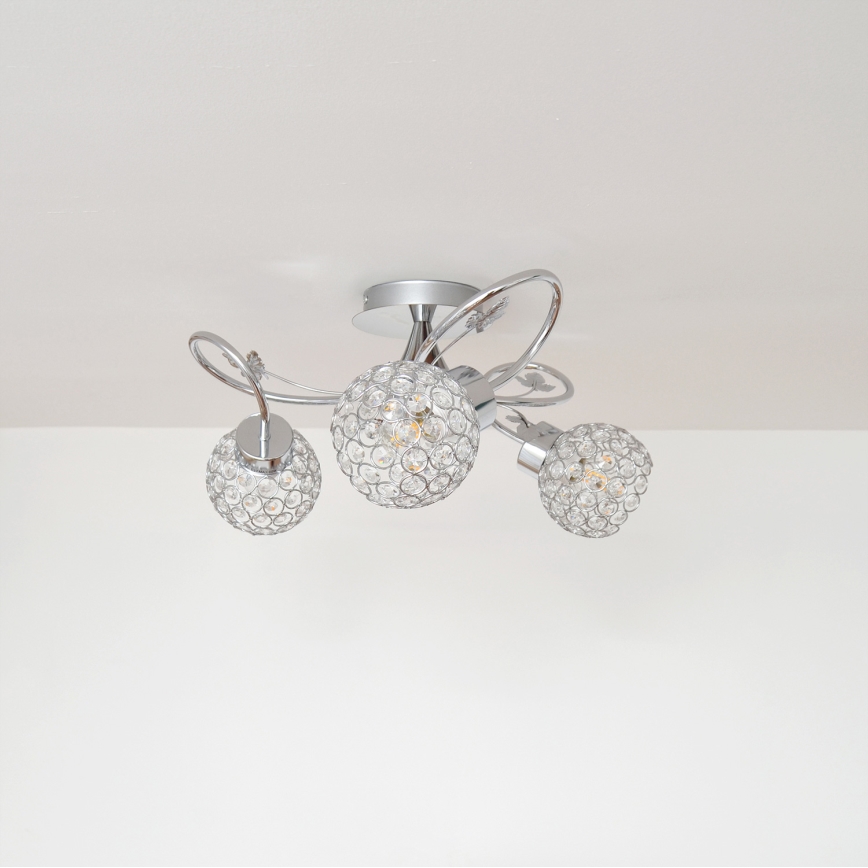 Loftlampe SOPHIA 3xE27/15W/230V skinnende krom/transparent
