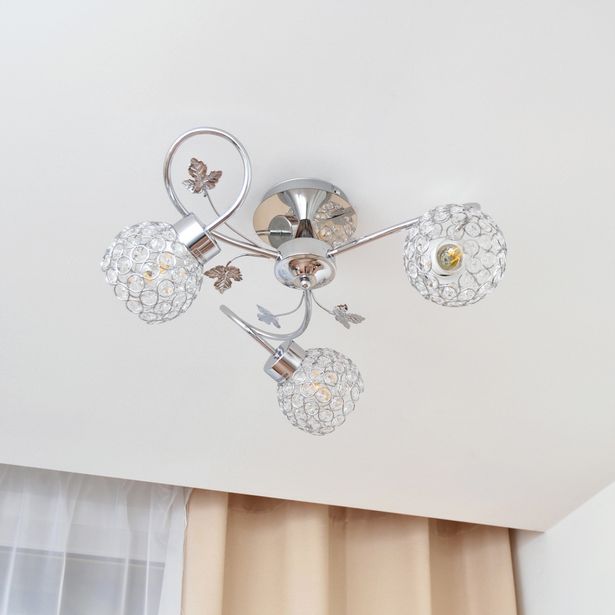 Loftlampe SOPHIA 3xE27/15W/230V skinnende krom/transparent