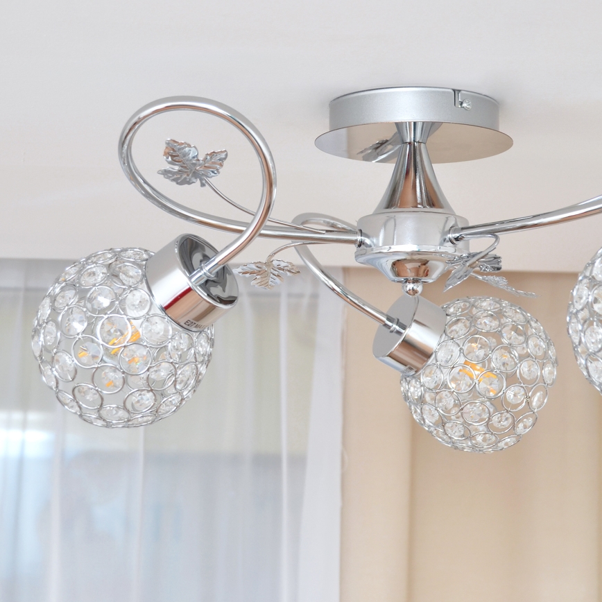 Loftlampe SOPHIA 3xE27/15W/230V skinnende krom/transparent