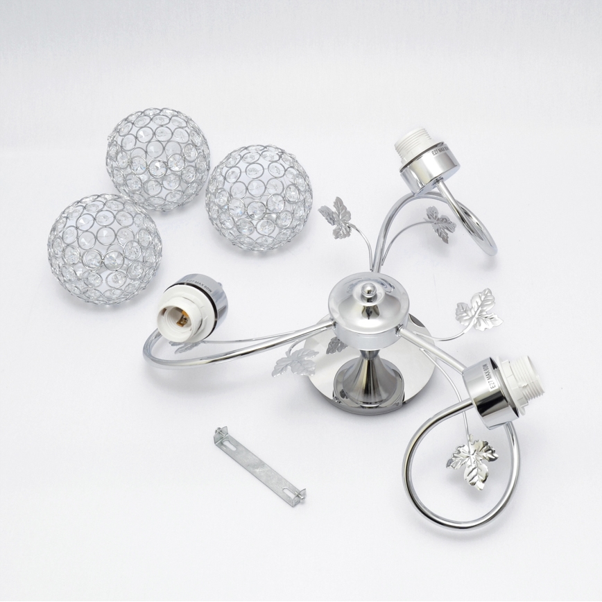 Loftlampe SOPHIA 3xE27/15W/230V skinnende krom/transparent