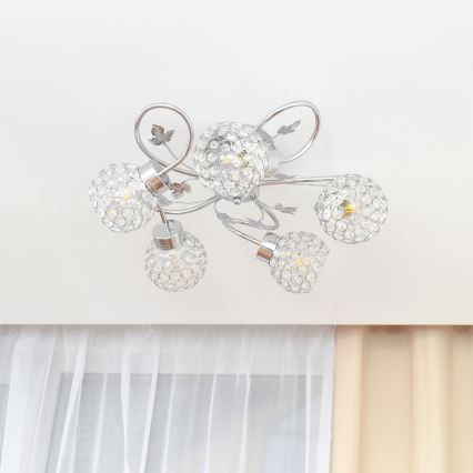Loftlampe SOPHIA 5xE27/15W/230V skinnende krom/transparent