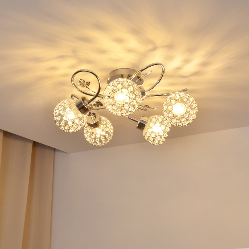 Loftlampe SOPHIA 5xE27/15W/230V skinnende krom/transparent