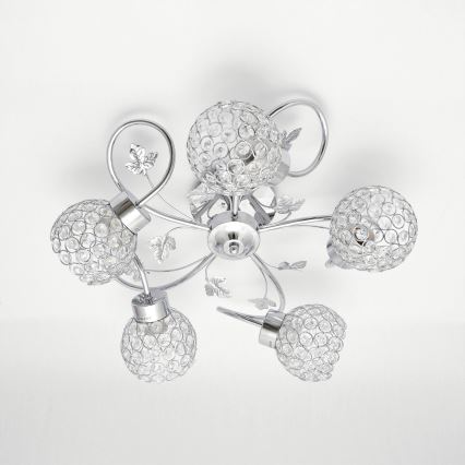 Loftlampe SOPHIA 5xE27/15W/230V skinnende krom/transparent