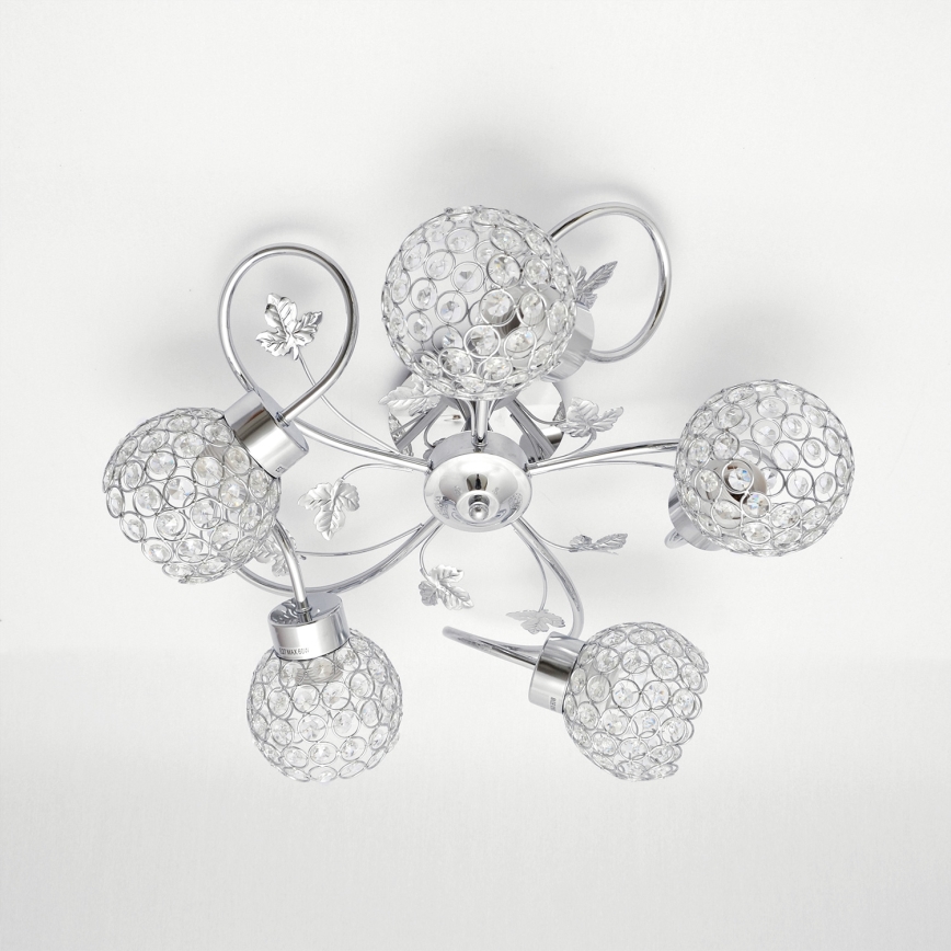 Loftlampe SOPHIA 5xE27/15W/230V skinnende krom/transparent