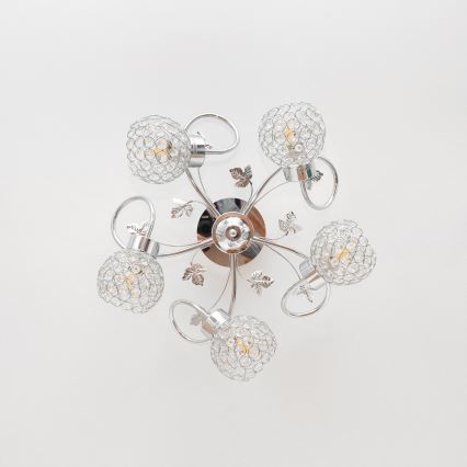 Loftlampe SOPHIA 5xE27/15W/230V skinnende krom/transparent