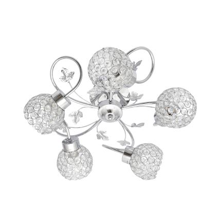 Loftlampe SOPHIA 5xE27/15W/230V skinnende krom/transparent