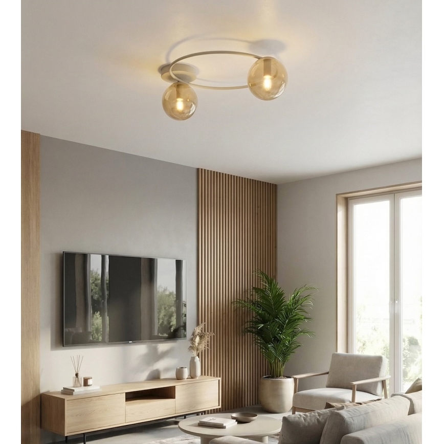 Loftlampe SOPRA 2xE14/10W/230V beige/røget beige