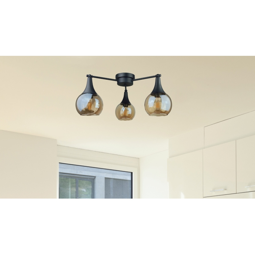 Loftlampe STAR 3xE27/60W/230V sort/røget beige