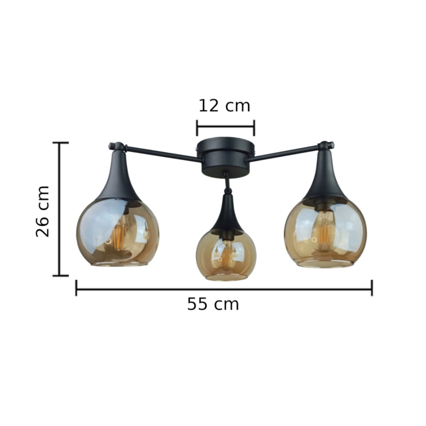 Loftlampe STAR 3xE27/60W/230V sort/røget beige