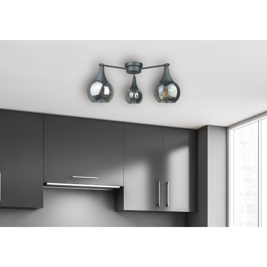 Loftlampe STAR 3xE27/60W/230V sort/røget sort