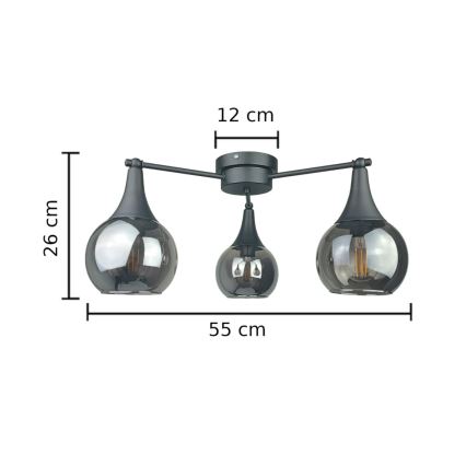 Loftlampe STAR 3xE27/60W/230V sort/røget sort