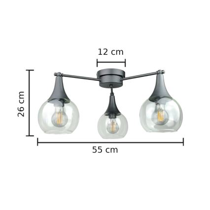 Loftlampe STAR 3xE27/60W/230V sort/transparent