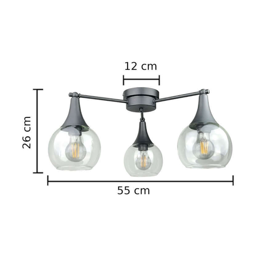 Loftlampe STAR 3xE27/60W/230V sort/transparent
